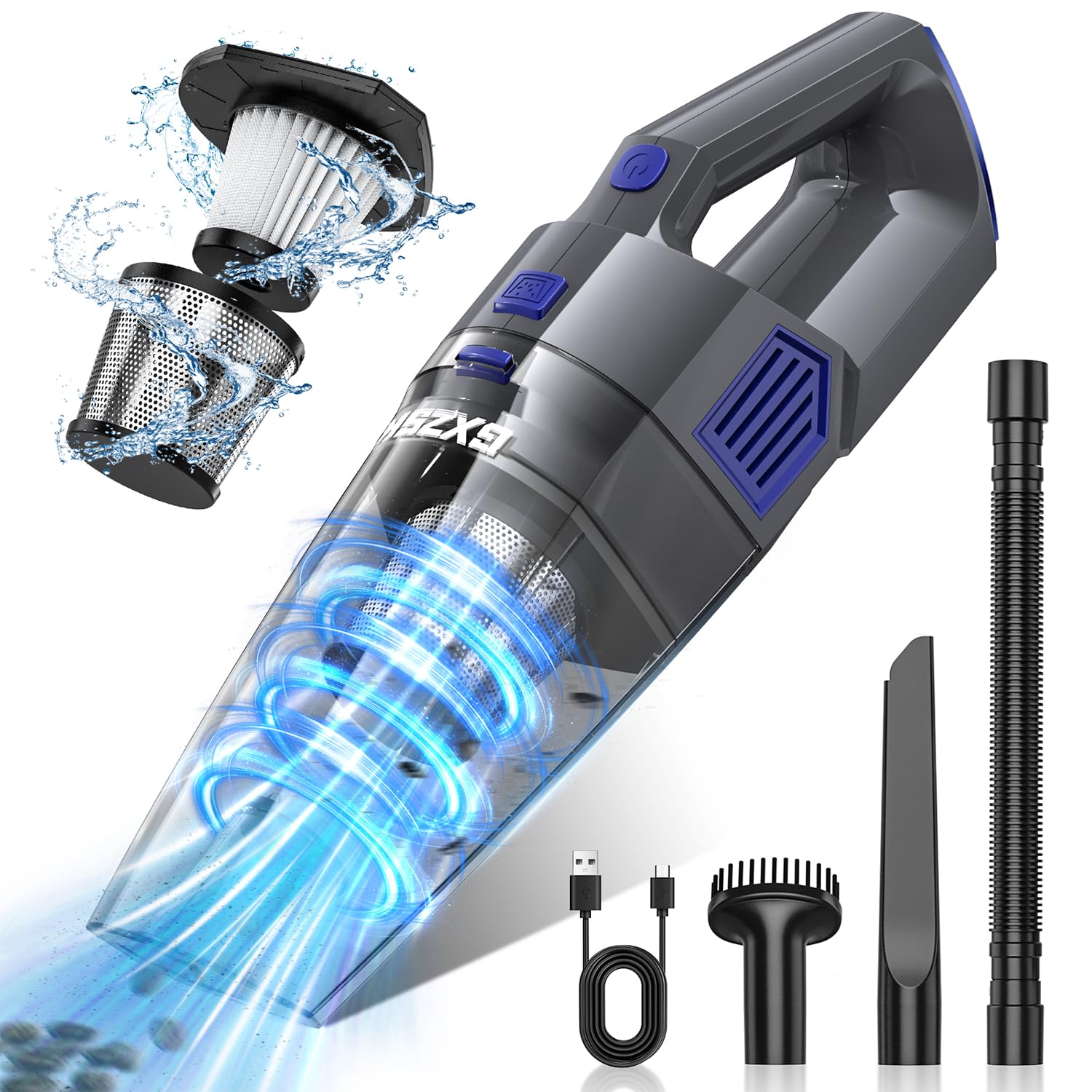 Gxzsk Handheld Vacuum Cordless, 15000Pa Strong Suction Hand Held Car Vacuum Cleaner Rechargeable, Portable Hand Vacuum With Mult